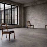 Vintage Mid-Century Danish Modern Elegant Teak & Grey Fabric Chairs, 1960s