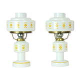 Set de 2 lampes de table en verre opalin, Tchécoslovaquie