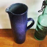 Blue enamelled sandstone pitcher