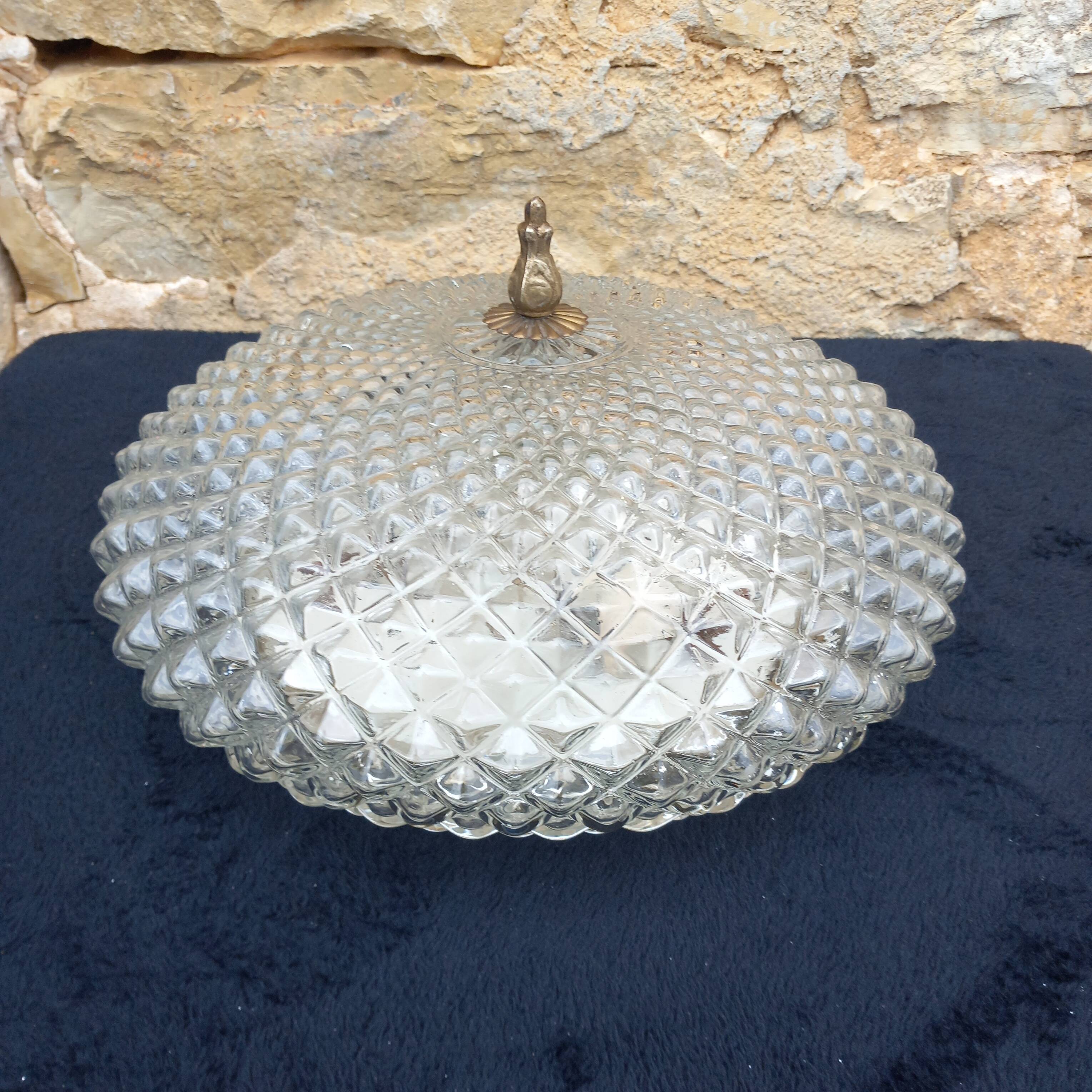 Vintage glass and brass ceiling light.