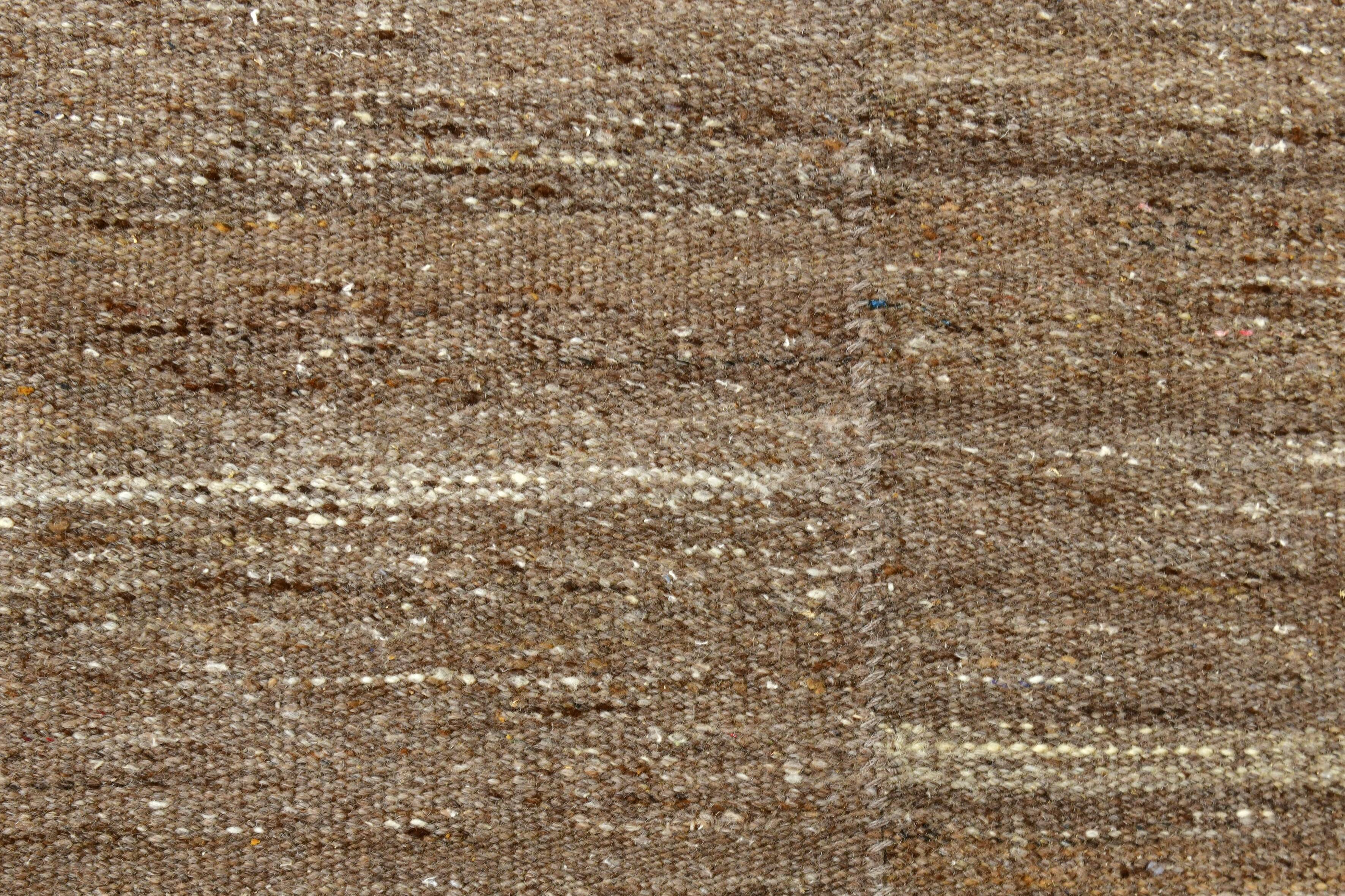 Dark Brown Striped Ethnic Kilim Rug, 224x297Cm