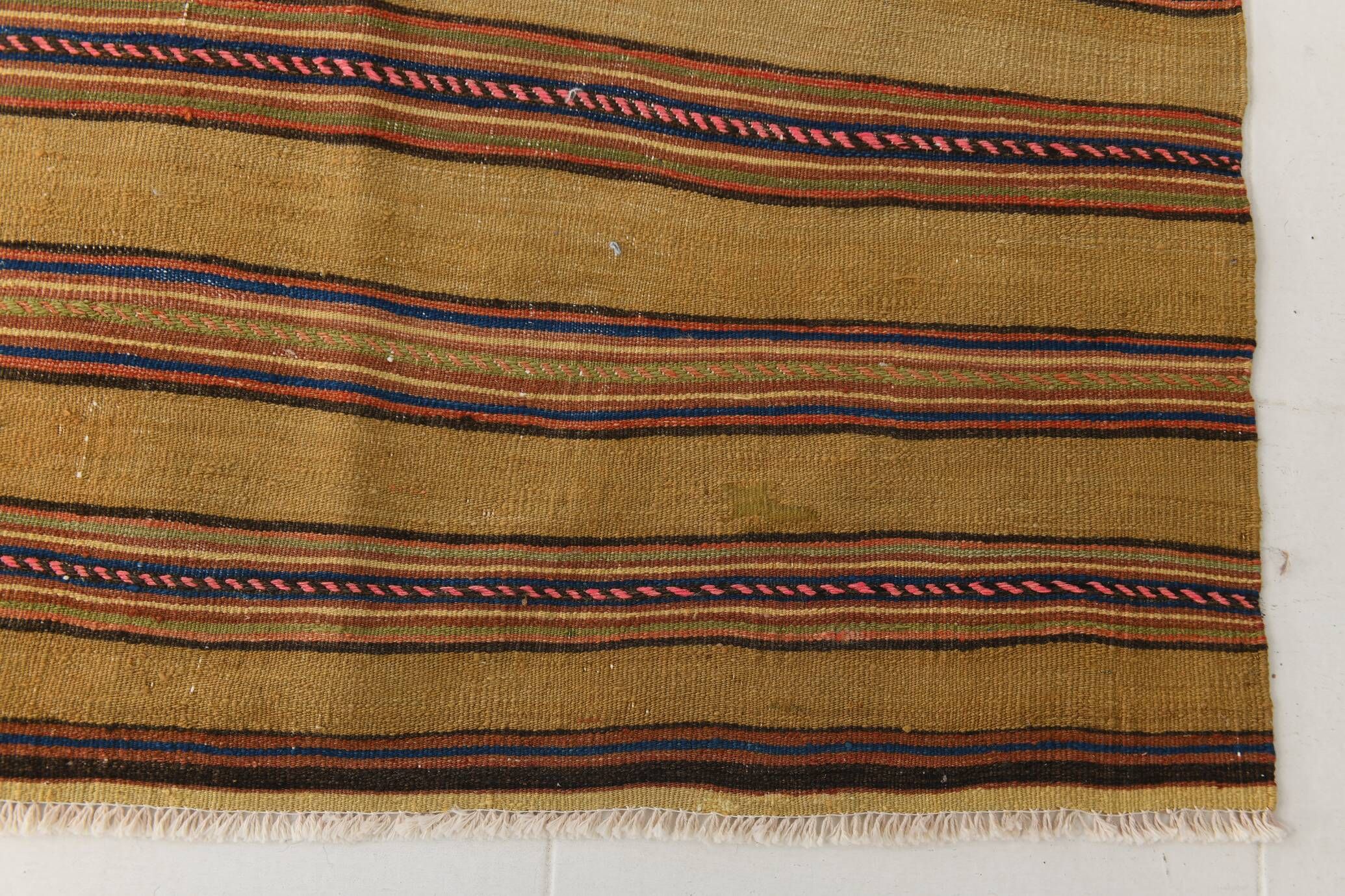 4x7 Bronze & Red Striped Handmade Vintage Kilim Rug, 130x218Cm