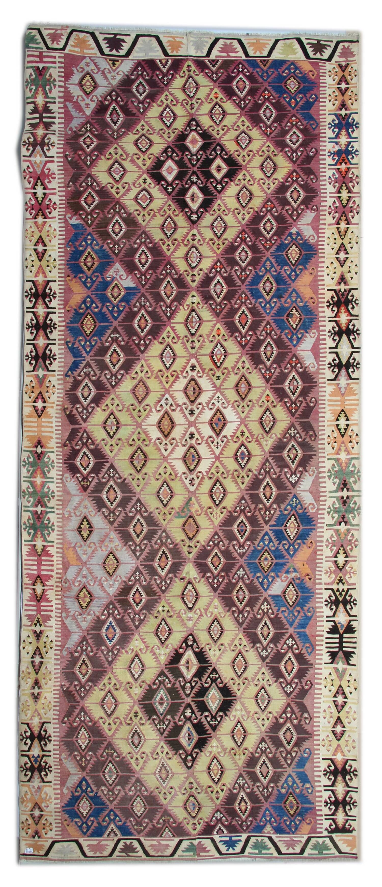 Antique Anatolian Carpet, Hand-Woven Runner, Turkish Kilim