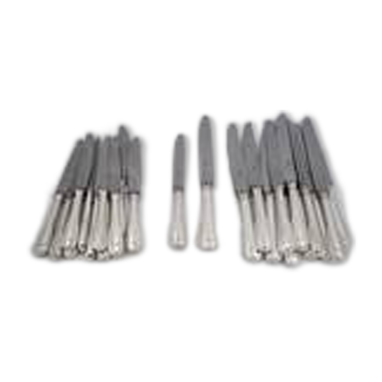 Ercuis Perles 24 knives, 12 table knives + 12 cheese knives in silver-plated metal, nearly new.