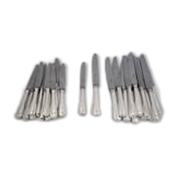 Ercuis Perles 24 couteaux, 12 de table + 12 fromage métal argenté, proches neufs