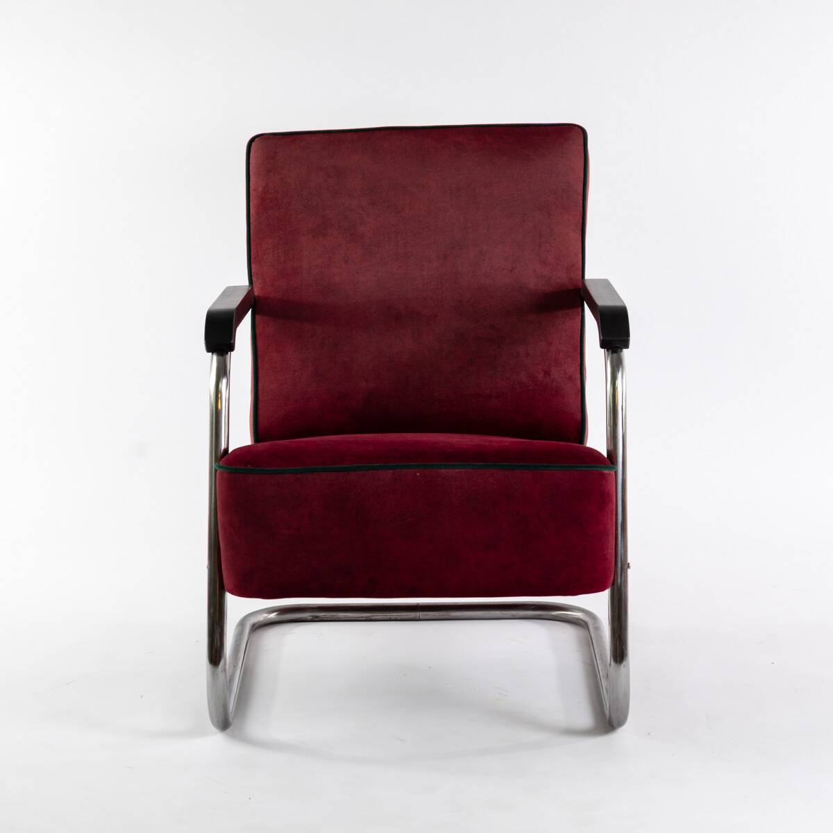 1930s Bauhaus cantilever armchair, upholstered in purple-red