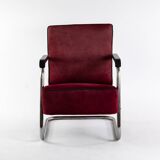 1930s Bauhaus cantilever armchair, upholstered in purple-red