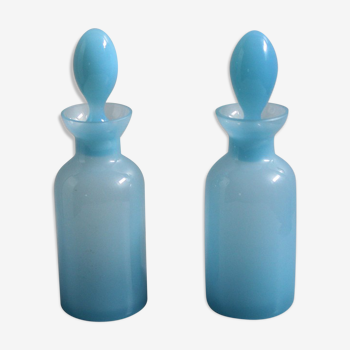 Duo of blue opaline vials