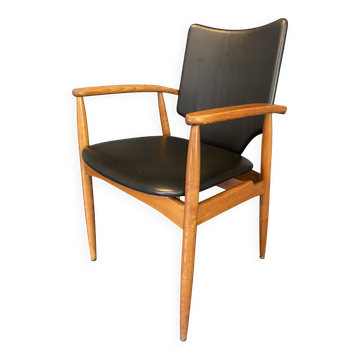 Un fauteuil chaise scandinave teck skaï an60 pour table bureau vintage