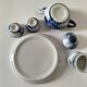 Small blue and white sake set – teapot, 5 cups and tray.