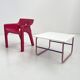 Tubular coffee table in pink and purple, 1980.