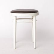 Tabouret Thonet vintage – Bois laqué blanc et cuir marron – Années 1990-2000