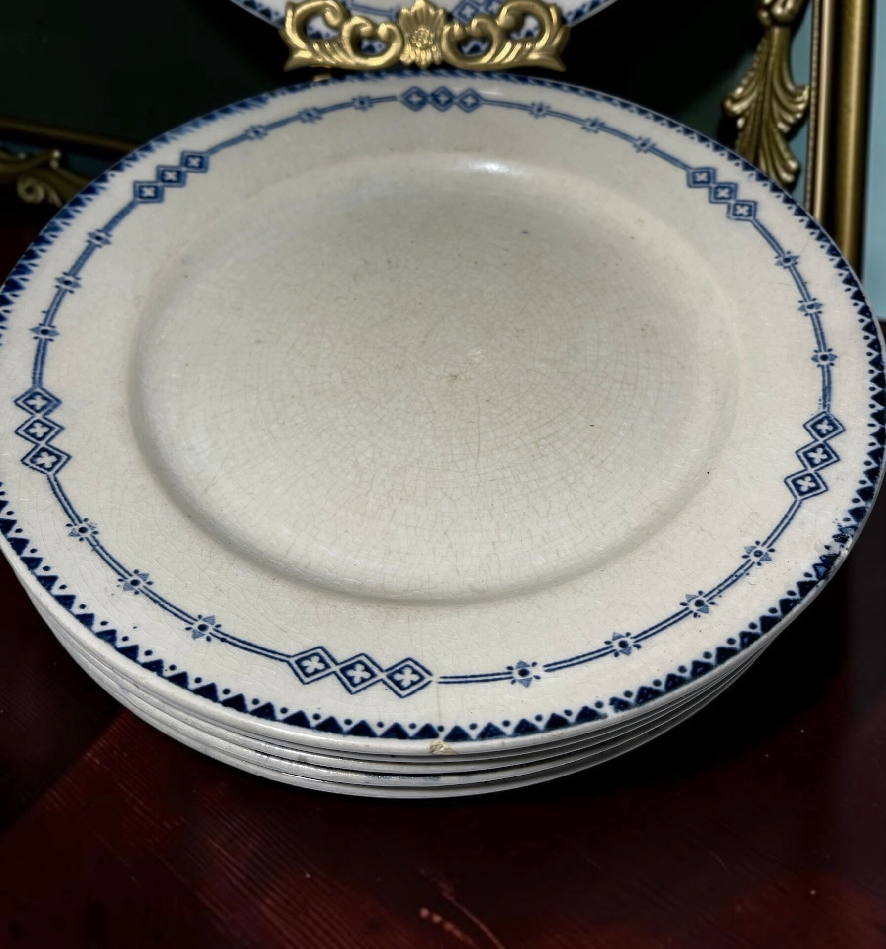 Set of 6 antique Gien plates