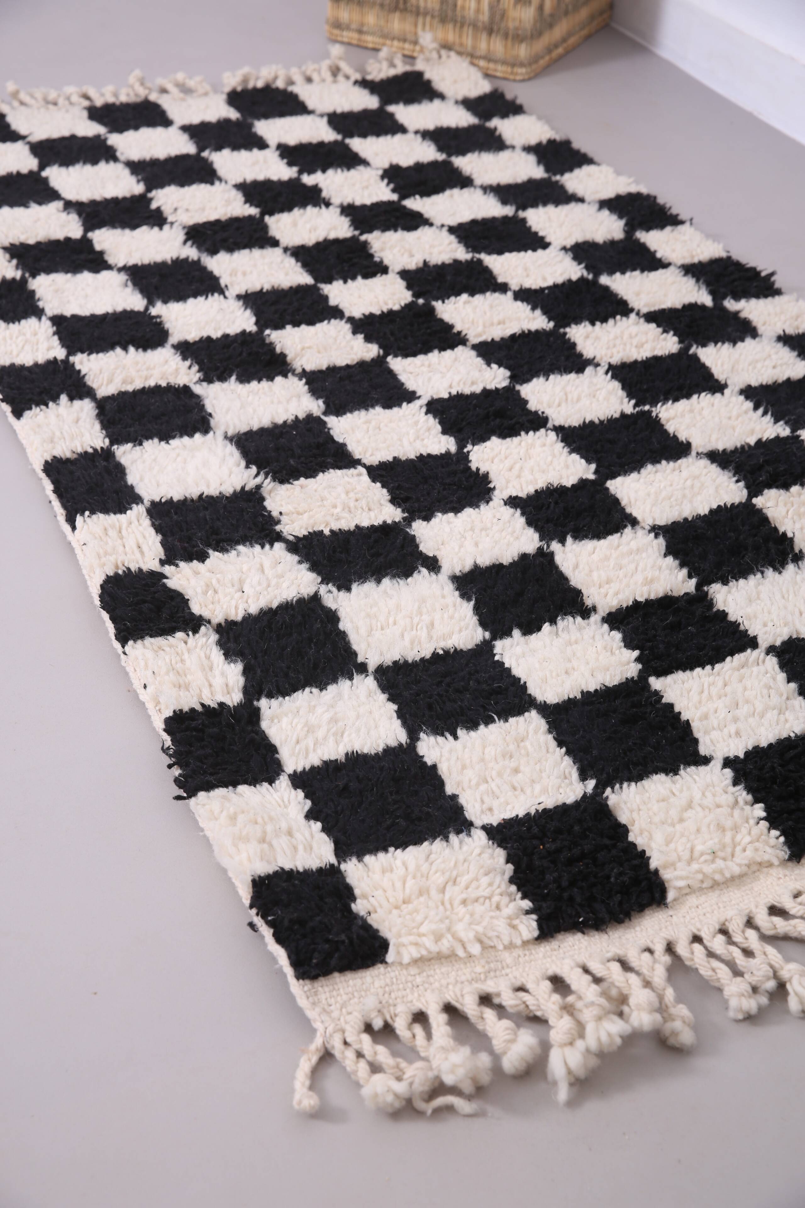 Moroccan Handmade Beni Ourain Rug 95 x 177 cm - Checkered Berber Runner rug