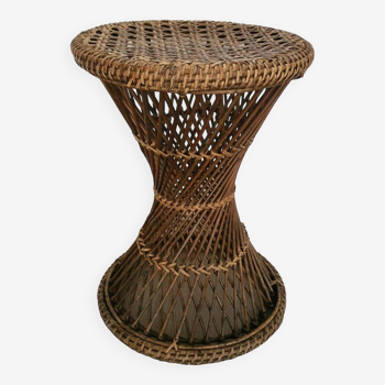 Old Diabolo Stool In Woven Rattan Year 60-70 Vintage Decoration