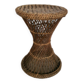 Ancien Tabouret Diabolo En Rotin Tressée Année 60-70 Décoration Vintage