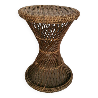 Old Diabolo Stool In Woven Rattan Year 60-70 Vintage Decoration
