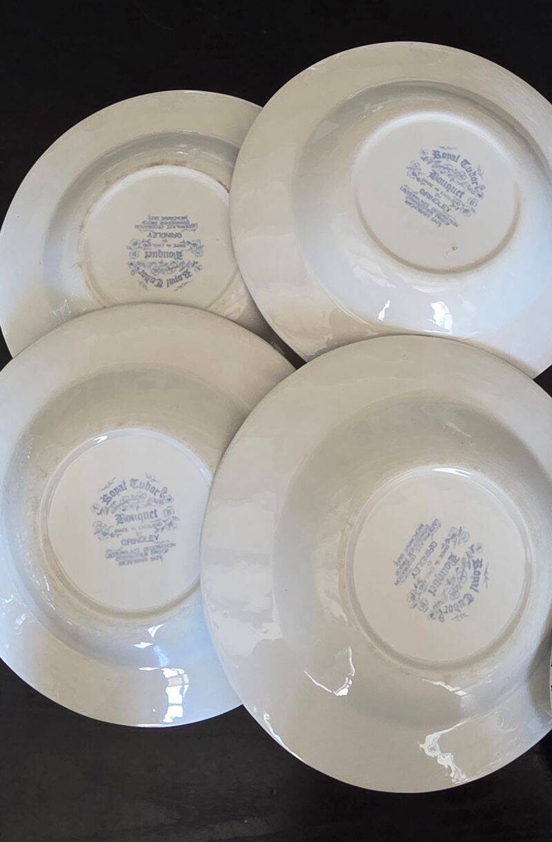 Set of 7 English Faience Deep Plates Royal Tubor Bouquet Decor