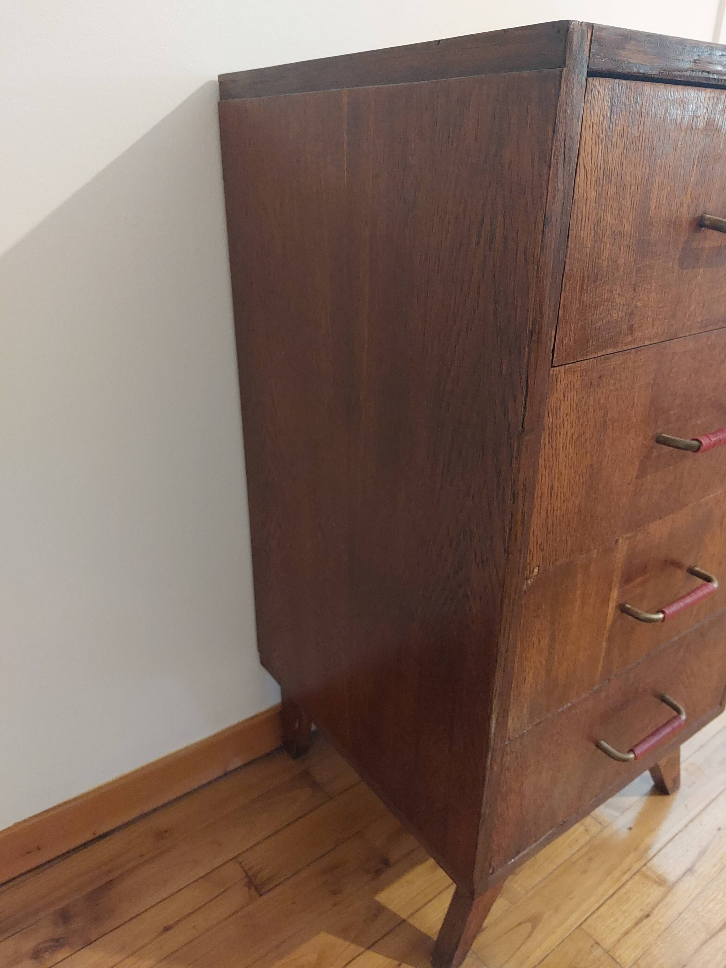 petite commode, chiffonnier, poignées scoubidou, pieds compas, vintage