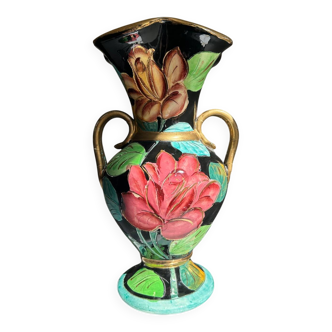 Authentic handled vase in ceramic from Vallauris, signed.