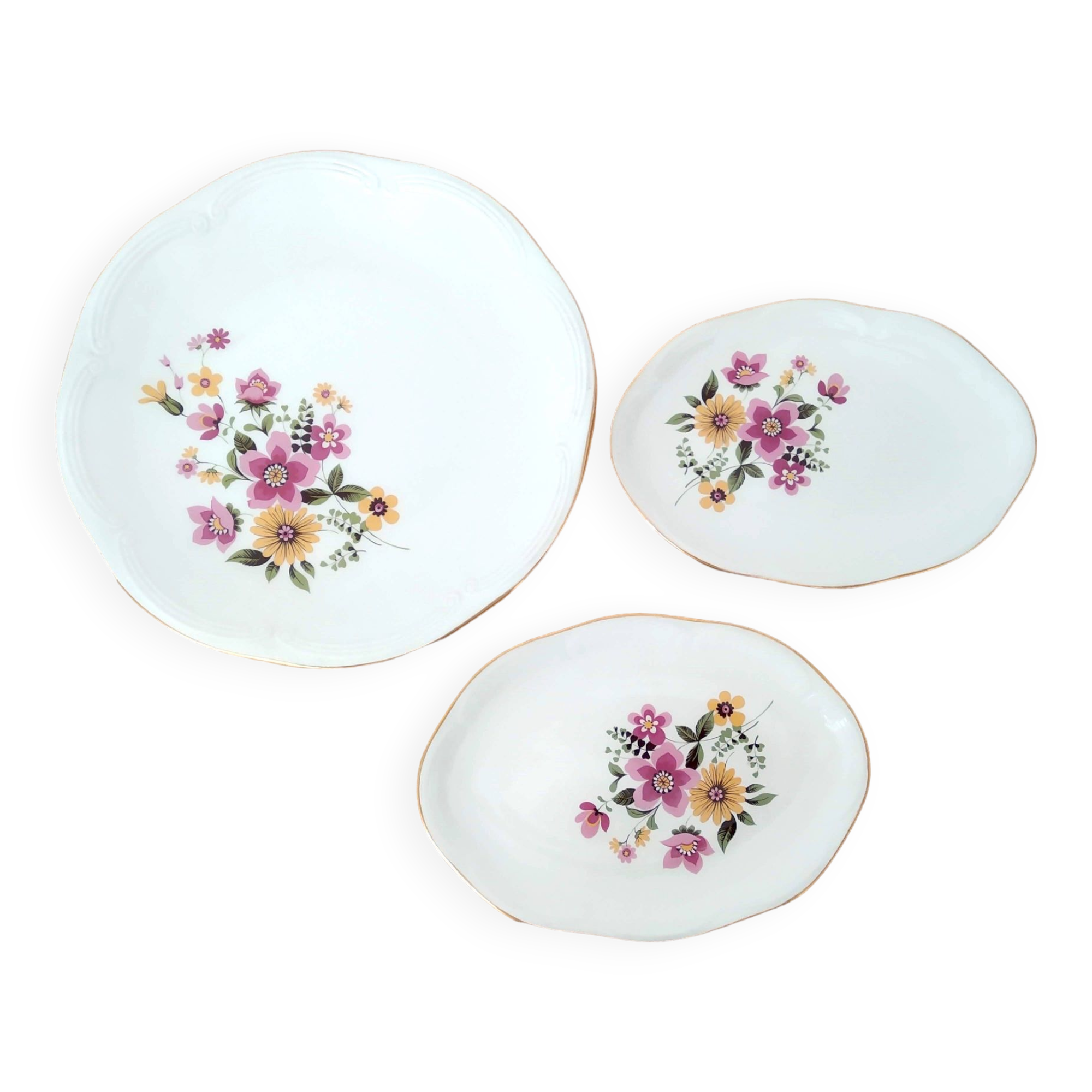 3 Gien Vintage 70 earthenware dishes, floral pattern