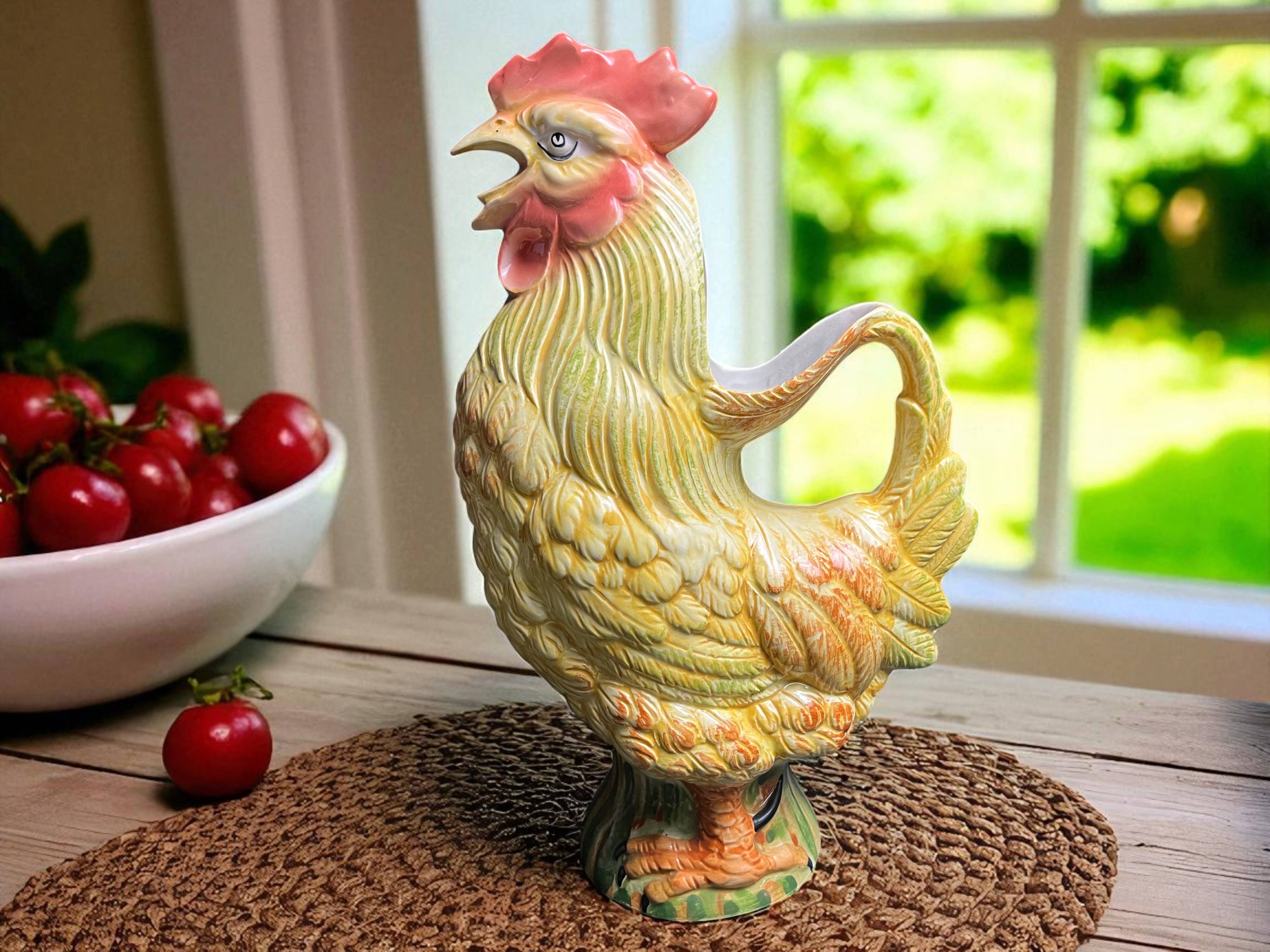 Vintage, pichet coq faïence polychrome Sia XXème