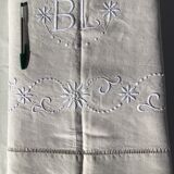 Drap 2 places BL lin neuf fleurs pastilles