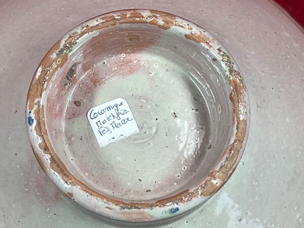 Coupe sur pied Mokhfia céramique polychrome Tortue Tronja Fès Maroc XXème