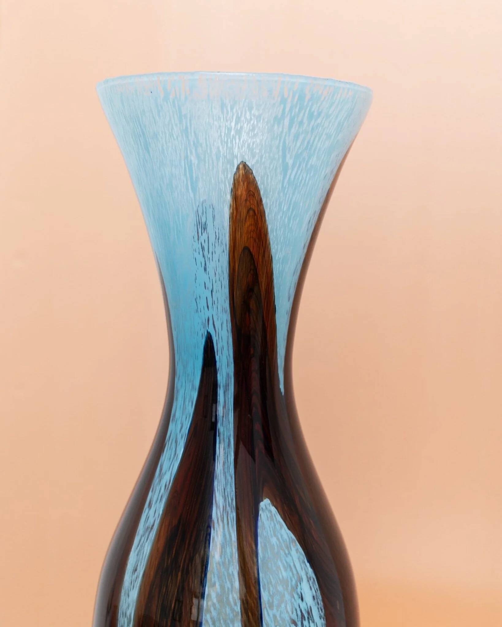 XL Murano glass vase - light blue and brown - mid-century vintage design table decoration - Italy 1970s