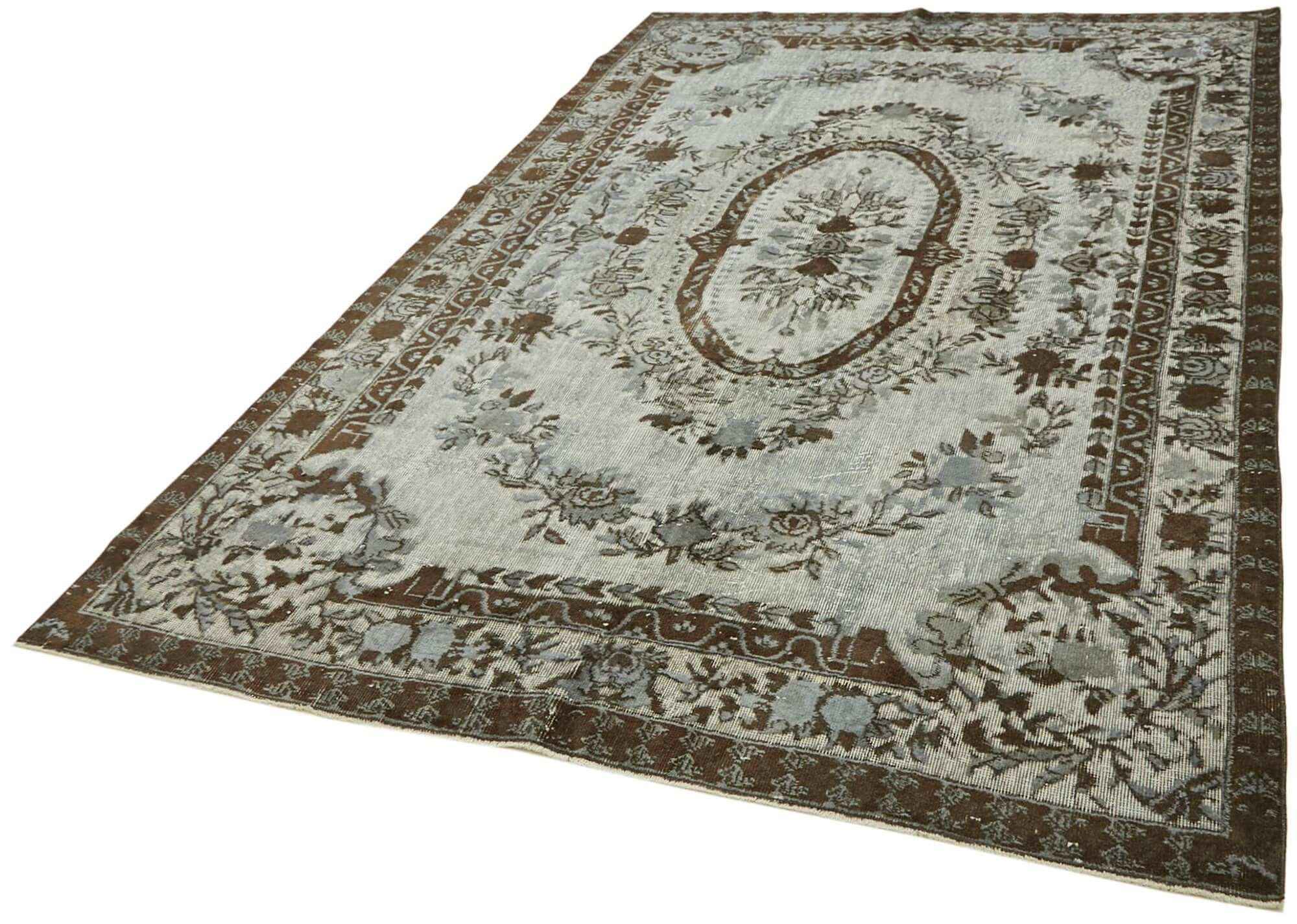 Handmade Distressed Turkish 1980s 207 cm x 304 cm Grey Rug