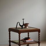 Modern Danish service table with turned spool legs and coloured tiles, 1950s.