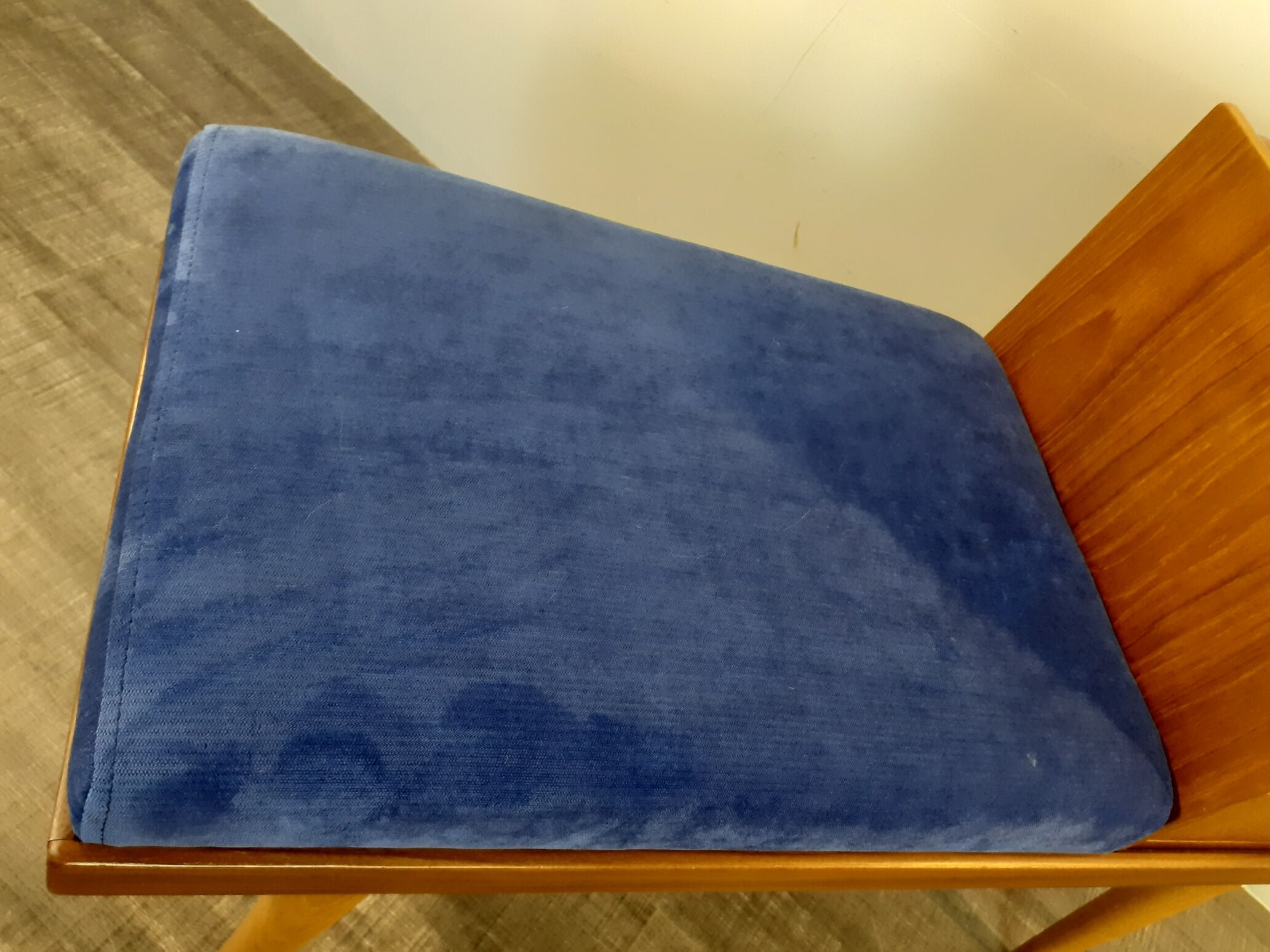 Bench Norwegian Phone Teak and blue fabric, Vintage Scandinavian 1970s
