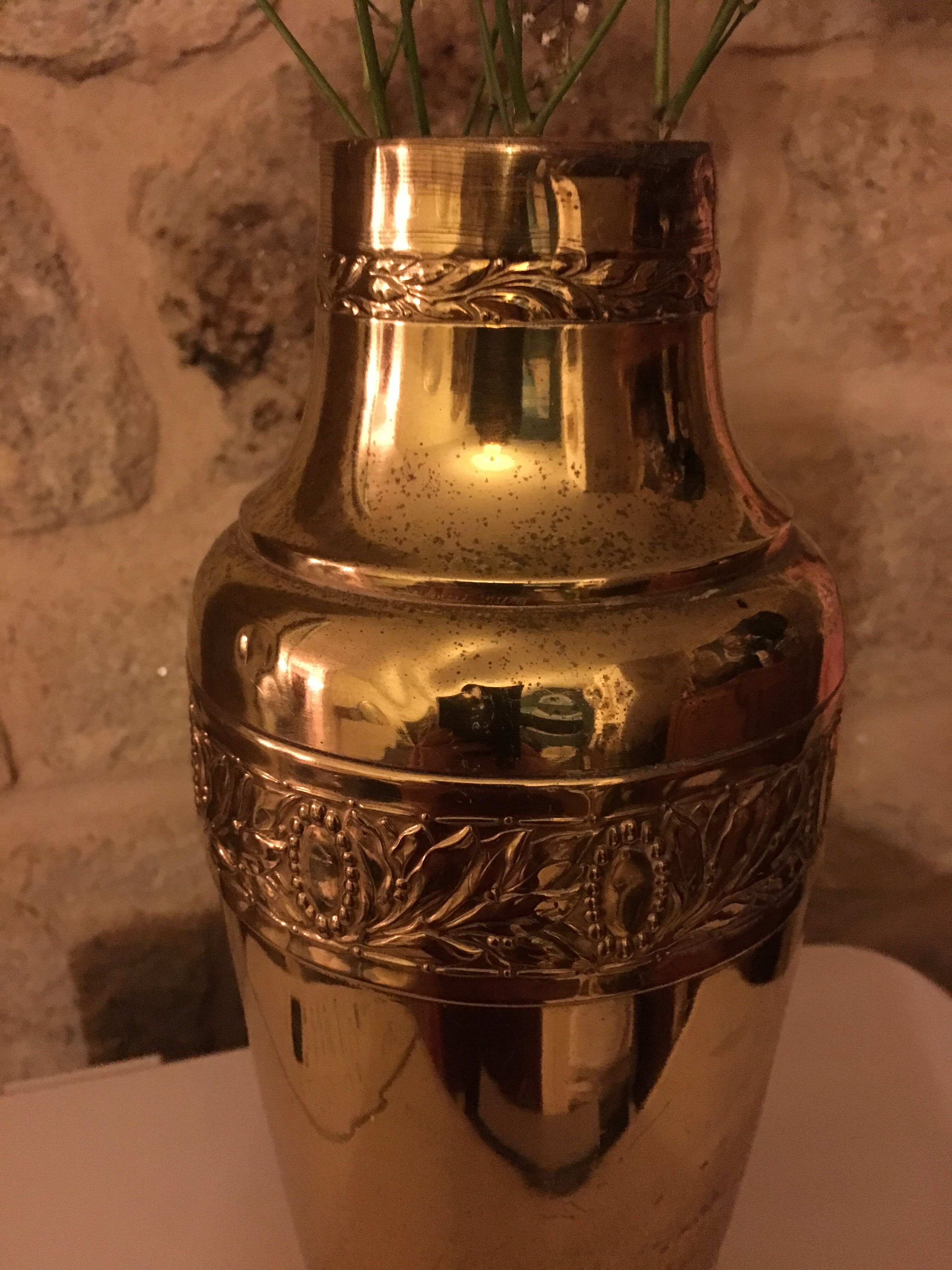 Yellow copper vase signed gbn art deco