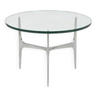 Knut HESTERBERG Table basse ronde en verre et aluminium poli