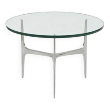 Knut HESTERBERG Table basse ronde en verre et aluminium poli