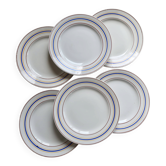 Vintage flat plates Céranord Saint-Amand red, blue, yellow stripes