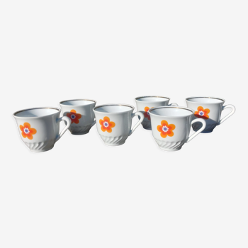 Set of six porcelain coffee cups F.D Chauvigny Vintage 70s