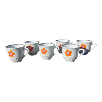 Set of six porcelain coffee cups F.D Chauvigny Vintage 70s