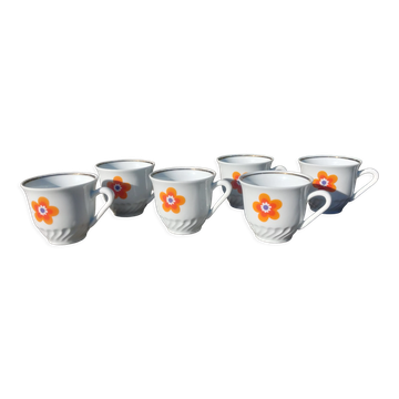 Set of six porcelain coffee cups F.D Chauvigny Vintage 70s
