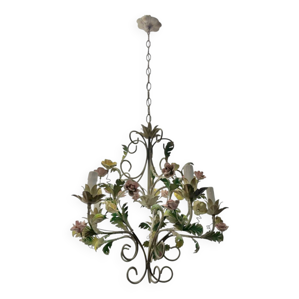 Lustre italien en céramique tole avec rosace, années 1960