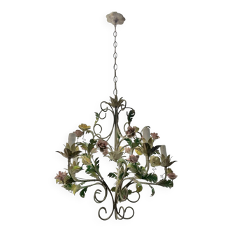 Italian Tole Ceramic Rose Chandelier 1960’s