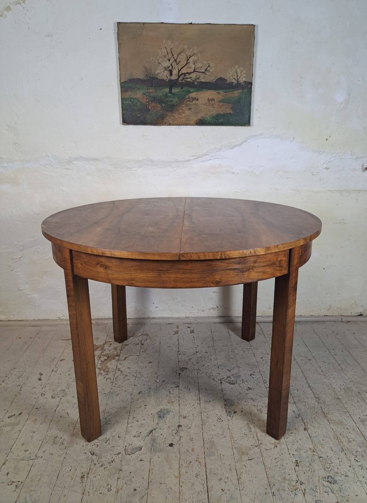 Table ronde extensible Art déco des années 1950, rénovée
