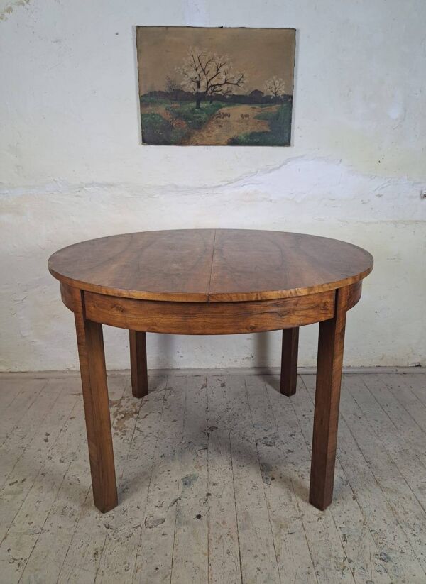 Table ronde extensible Art déco des années 1950, rénovée.