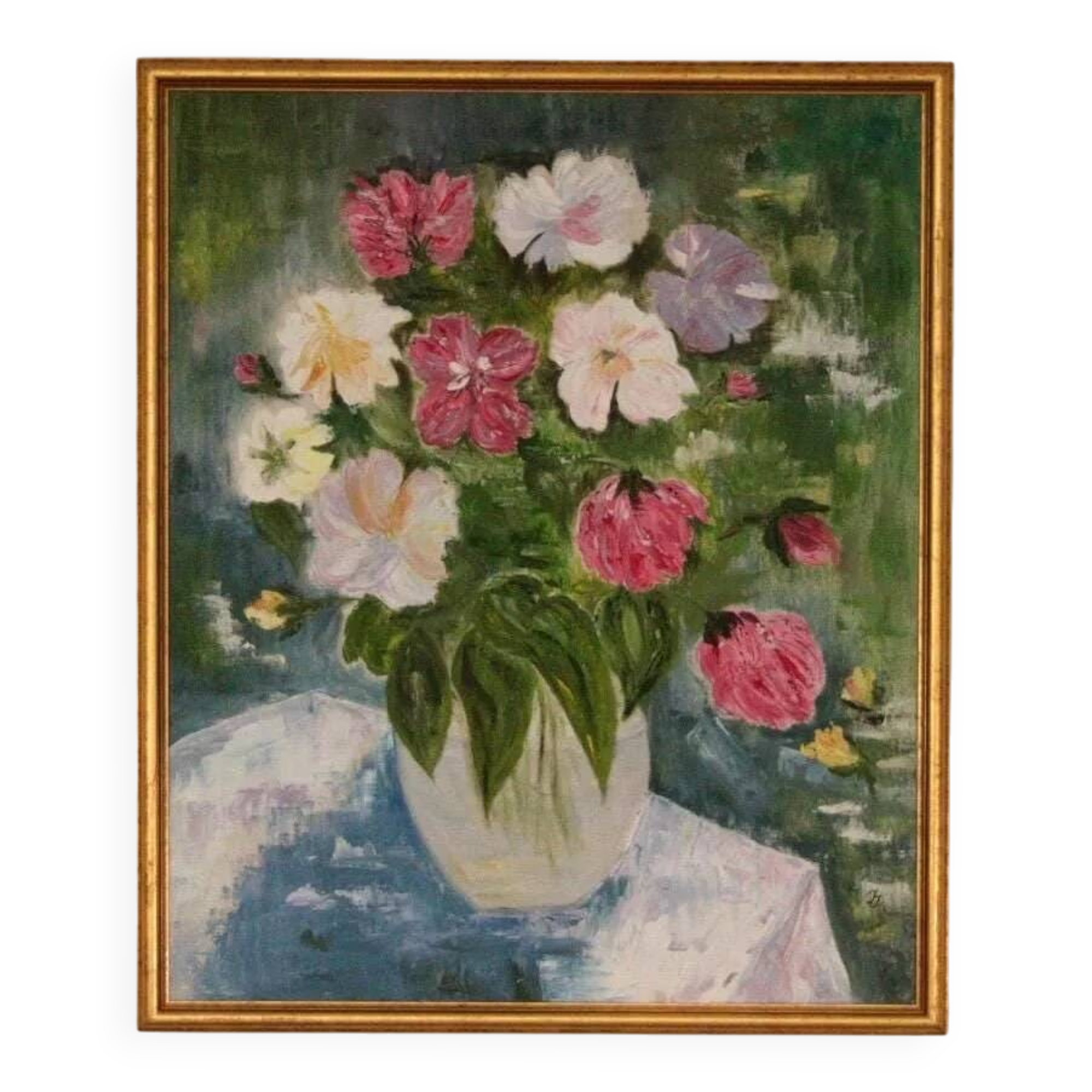 Original Oil on Canvas – “Large Bouquet” by JJ – Signed, Framed 65 × 77 cm