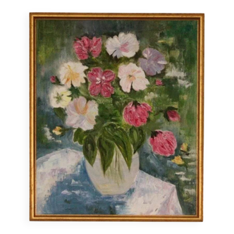 Original Oil on Canvas – “Large Bouquet” by JJ – Signed, Framed 65 × 77 cm