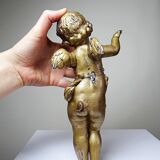 Small cherub, putto in old gilded bronze, 19th century decorative element