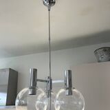 Kaiser Germany, chrome chandelier / suspension with 3 lights, glass balls. 1960