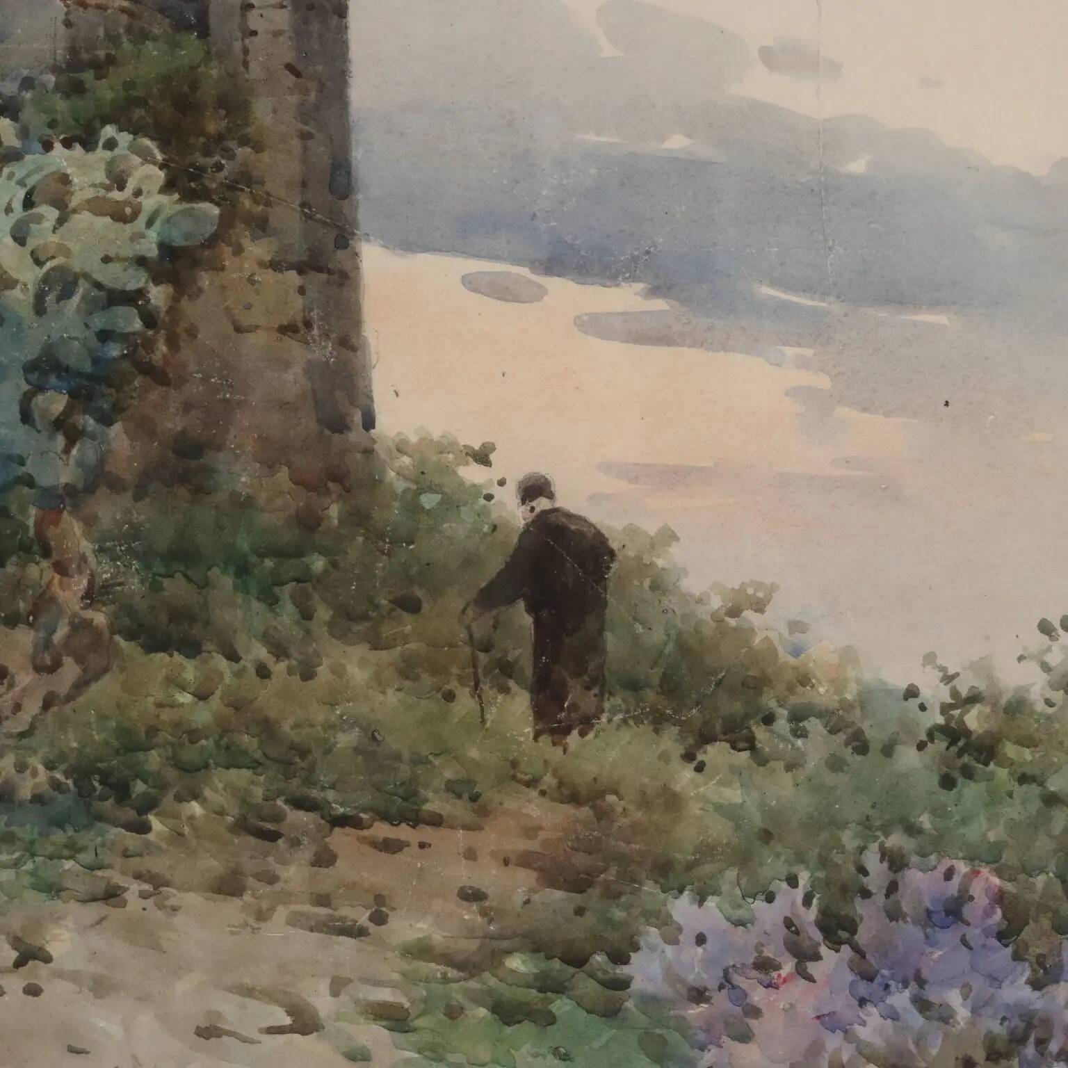 Old painting signed Angelos Giallinas, watercolour on paper from the 1800s.