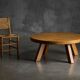 Brutalist Round Coffee Table in Solid Wood, France, 1960s