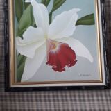 Tableau ancien à l'huile représentant une fleur